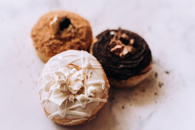 High angle view of dessert on table