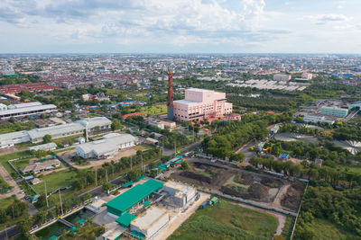 High angle view of cityscape against sky