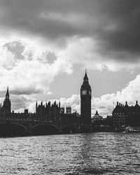 Buildings in city against cloudy sky