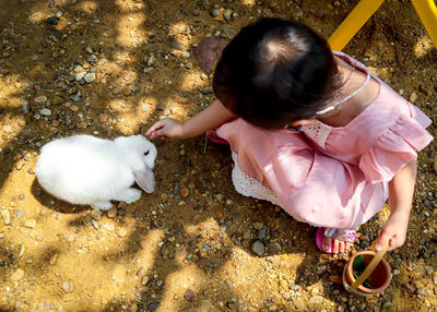 High angle view of girl