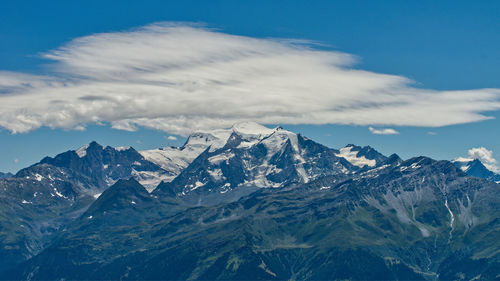 Scenic view of snowcapped mountains against sky