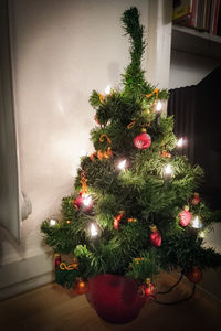 Illuminated christmas tree at home