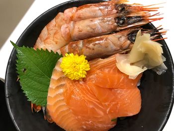 High angle view of fish in plate