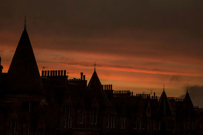 Buildings against sky at sunset