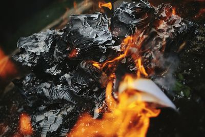 High angle view of bonfire