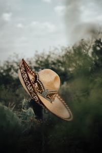 Rear view of woman wearing hat against sky