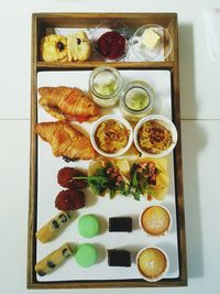 High angle view of meal served on table