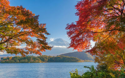 Scenic view of lake against sky during autumn