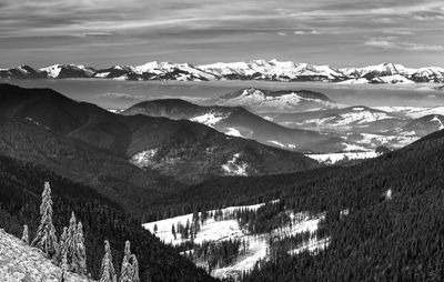 Scenic view of snowcapped mountains against sky