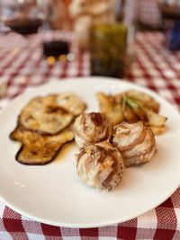 High angle view of food in plate on table