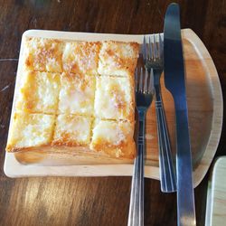 High angle view of breakfast on table