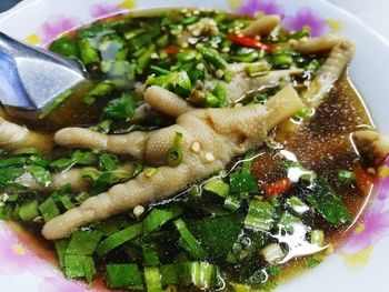 High angle view of chopped vegetables in bowl