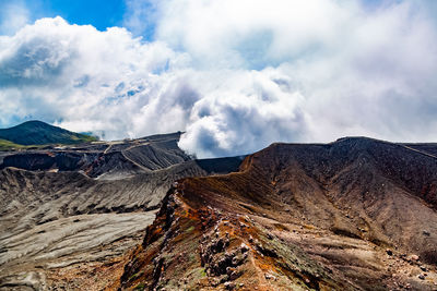 Panoramic view of volcanic mountain against sky