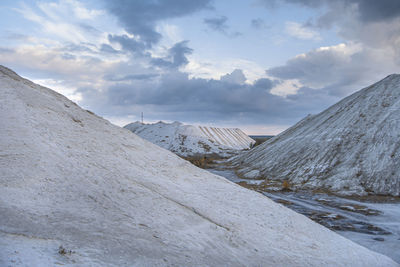 Scenic view of snow covered mountains against sky