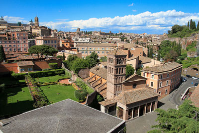 High angle view of townscape against sky