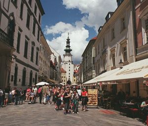 People walking on city street