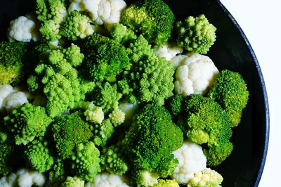High angle view of chopped vegetables in bowl