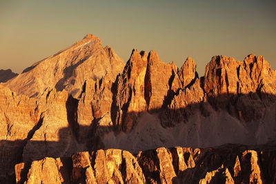 Panoramic view of rocks and mountains against clear sky