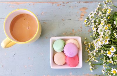 High angle view of breakfast on table