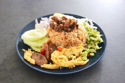 High angle view of meal served in plate