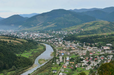 High angle view of townscape against sky