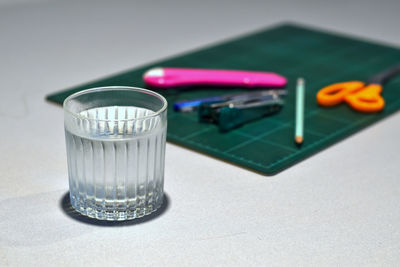 High angle view of drink on table