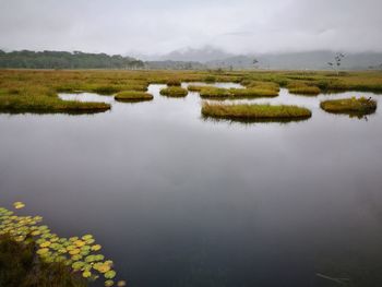 Scenic view of lake against sky