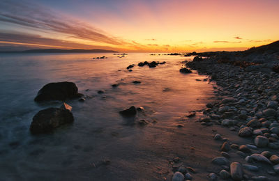 Beautiful seascape sunset scenery of wild atlantic way at galway, ireland