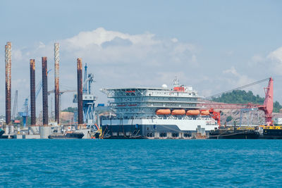 Ship in sea against sky
