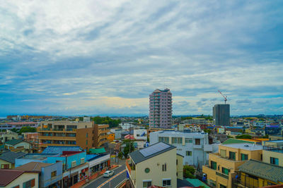 High angle view of buildings in city