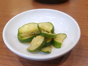 High angle view of food in plate on table