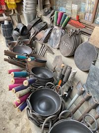 High angle view of various objects