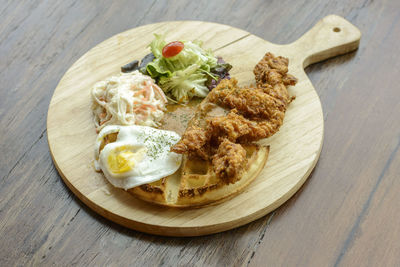 High angle view of food in plate on table