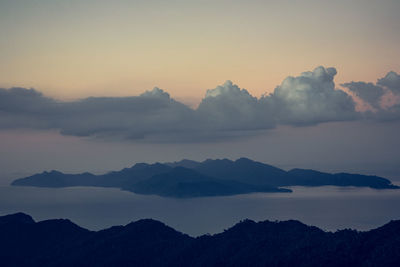 Scenic view of mountains at sunset