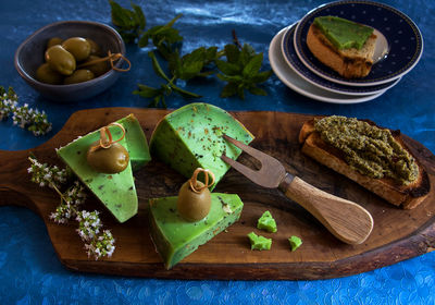 High angle view of food on table