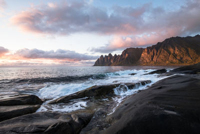 Scenic view of sea against sky during sunset