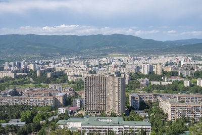 High angle view of buildings in city