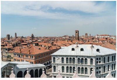 High angle view of buildings in city