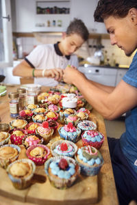 High angle view of cake on table