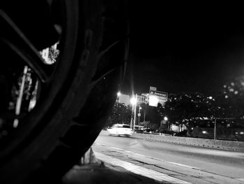 View of road in city at night