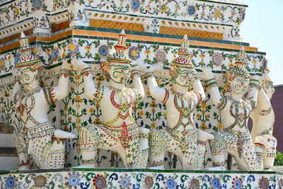 Low angle view of buddha statue against building