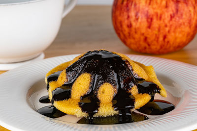 Close-up of dessert in plate on table