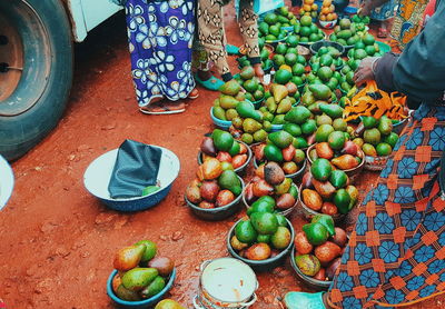 High angle view of vegetables for sale in market