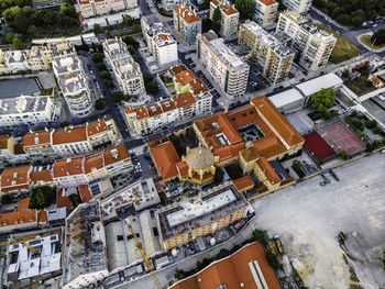 High angle view of buildings in city