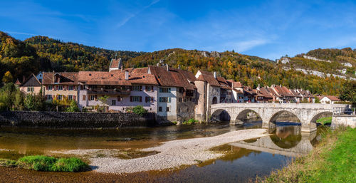 Bridge over river against sky