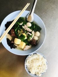 High angle view of food in bowl on table