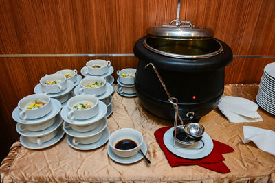 High angle view of food on table