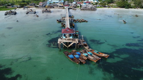 High angle view of boats in sea