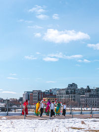 People at town square during winter