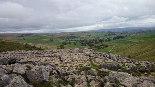 Scenic view of landscape against cloudy sky